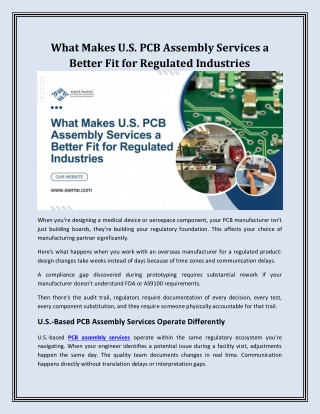 What Makes U.S. PCB Assembly Services a Better Fit for Regulated Industries?