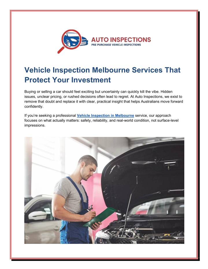 Vehicle Inspection Powerpoint Presentation PPT - Vehicle Inspection in Melbourne Services That Protect Your ...