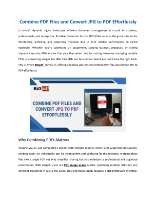 Combine PDF Files and Convert JPG to PDF Effortlessly