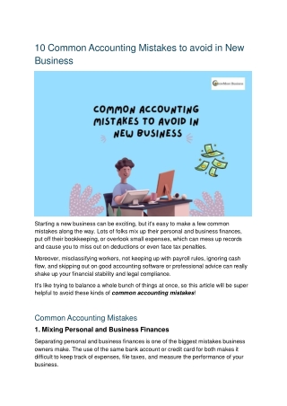 10 Common Accounting Mistakes to avoid in New Business