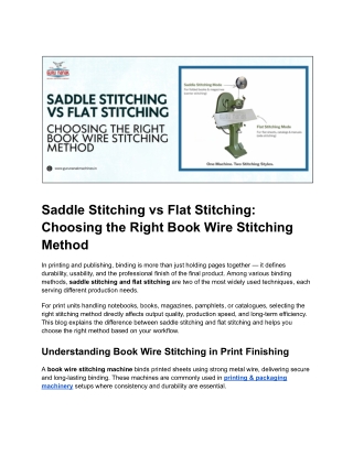 Book Wire Stitching Machine Guide: Saddle vs Flat Stitching