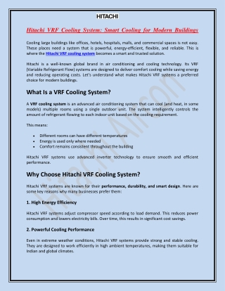 Hitachi VRF Cooling System: Smart Cooling for Modern Buildings
