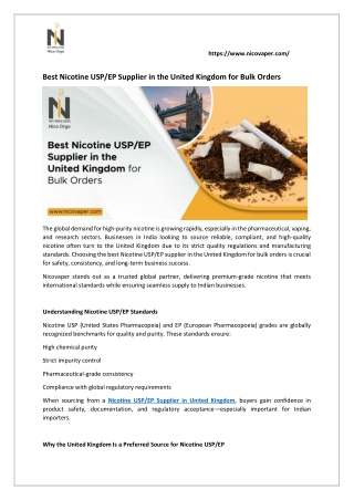 Best Nicotine USPEP Supplier in the United Kingdom for Bulk Orders