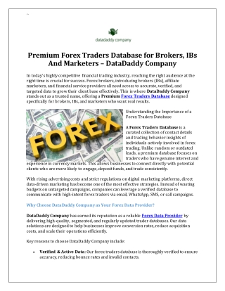 Premium Forex Traders Database for Brokers, IBs And Marketers – DataDaddy Company
