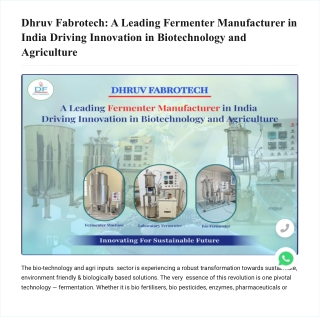 Fermenter Manufacturer in India  Dhruv Fabrotech Biotech Solutions