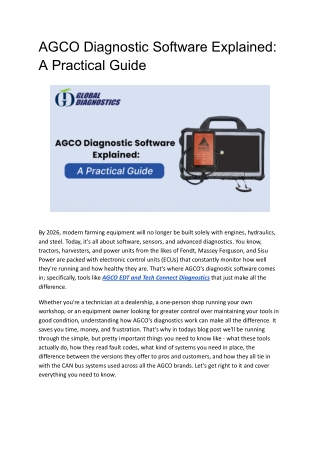 AGCO Diagnostic Software Guide: Features, Benefits & Use — Global Diagnostics In