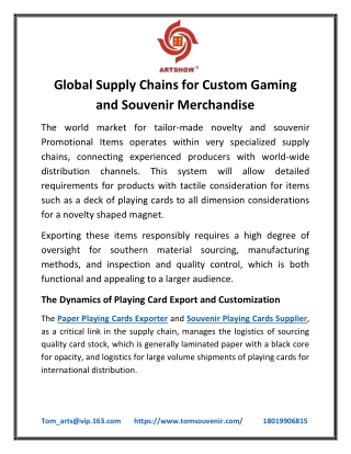 Global Supply Chains for Custom Gaming and Souvenir Merchandise