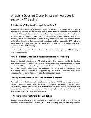 What is a Solanart Clone Script and how does it support NFT trading