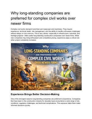 Why long-standing companies are preferred for complex civil works over newer firms