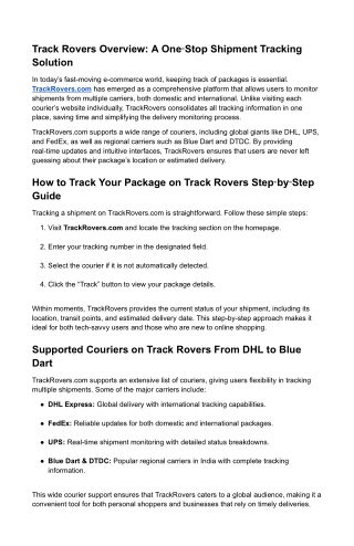 Track RoversGlobal Parcel & Shipment Tracking