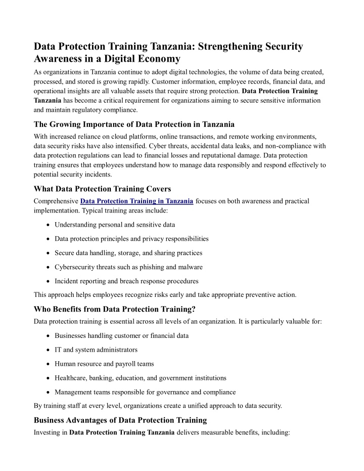 Data Protection Training Graph PPT - Data Protection Training Tanzania Strengthening Security ...