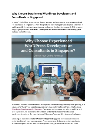 Why Choose Experienced WordPress Developers and Consultants in Singapore?