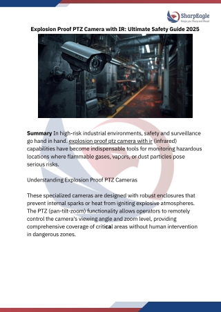 Why Explosion Proof PTZ Cameras with IR Are Essential for Hazardous Environments