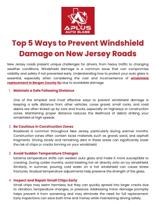 Top 5 Ways to Prevent Windshield Damage on New Jersey Roads