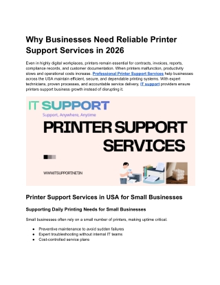 Why Businesses Need Reliable Printer Support Services in 2026