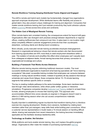 Remote Workforce Training Keeping Distributed Teams Aligned and Engaged