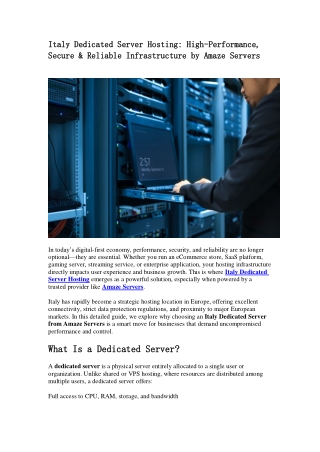 Italy Dedicated Server Hosting