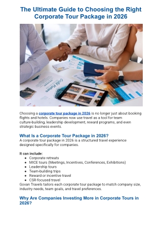 The Ultimate Guide to Choosing the Right Corporate Tour Package in 2026
