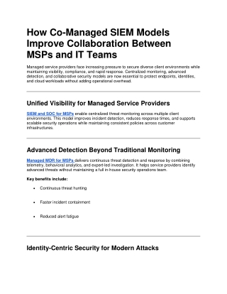 How Co-Managed SIEM Models Improve Collaboration Between MSPs and IT Teams