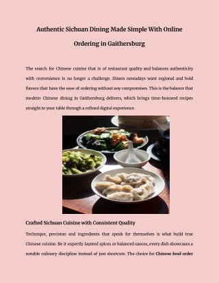 Authentic Sichuan Dining Made Simple With Online Ordering in Gaithersburg