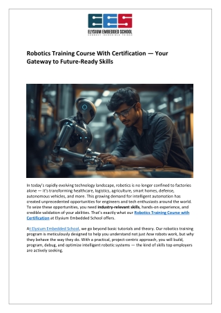 Robotics Training Course With Certification