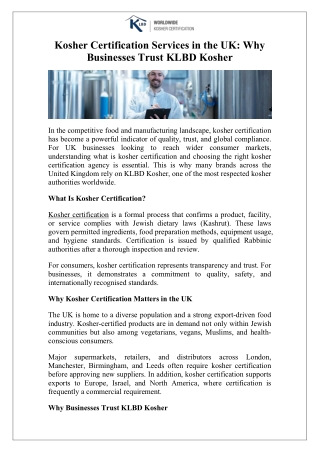 Kosher Certification Services in the UK Why Businesses Trust KLBD Kosher