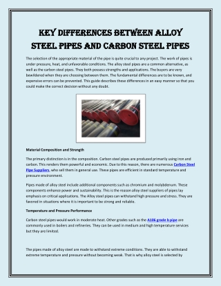 Key Differences Between Alloy Steel Pipes and Carbon Steel Pipes