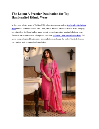 A Premier Destination for Top Handcrafted Ethnic Wear - The Loom