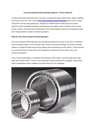 Four Row Cylindrical Roller Bearings Explained - M Sons Industries