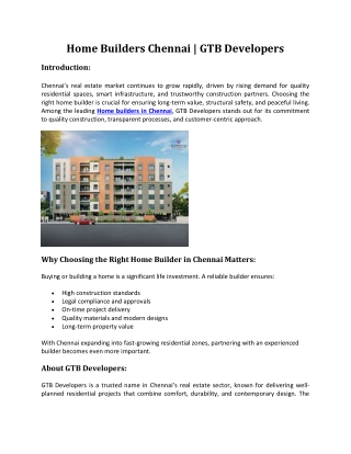 Home Builders Chennai | Gtb Developers
