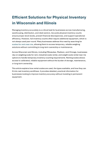 Efficient Solutions for Physical Inventory in Wisconsin and Illinois