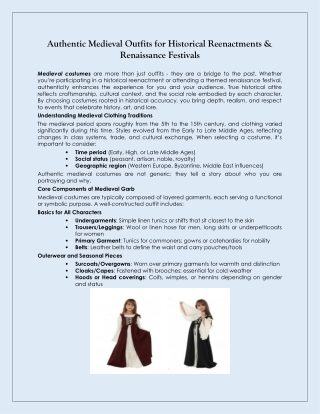 Authentic Medieval Outfits for Historical Reenactments & Renaissance Festivals
