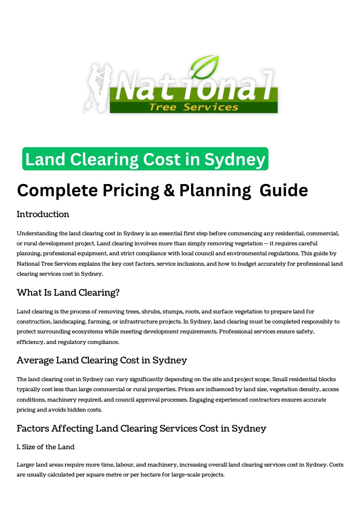 PPT - Land Clearing Cost in Sydney – Complete PDF Guide to Land ...