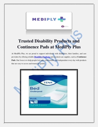 Trusted Disability Products and Continence Pads at MediPly Plus