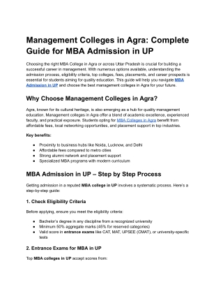 Management Colleges in Agra_ Complete Guide for MBA Admission in UP
