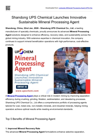 Shandong UPS Chemical Launches Innovative Sustainable Mineral Processing Agent