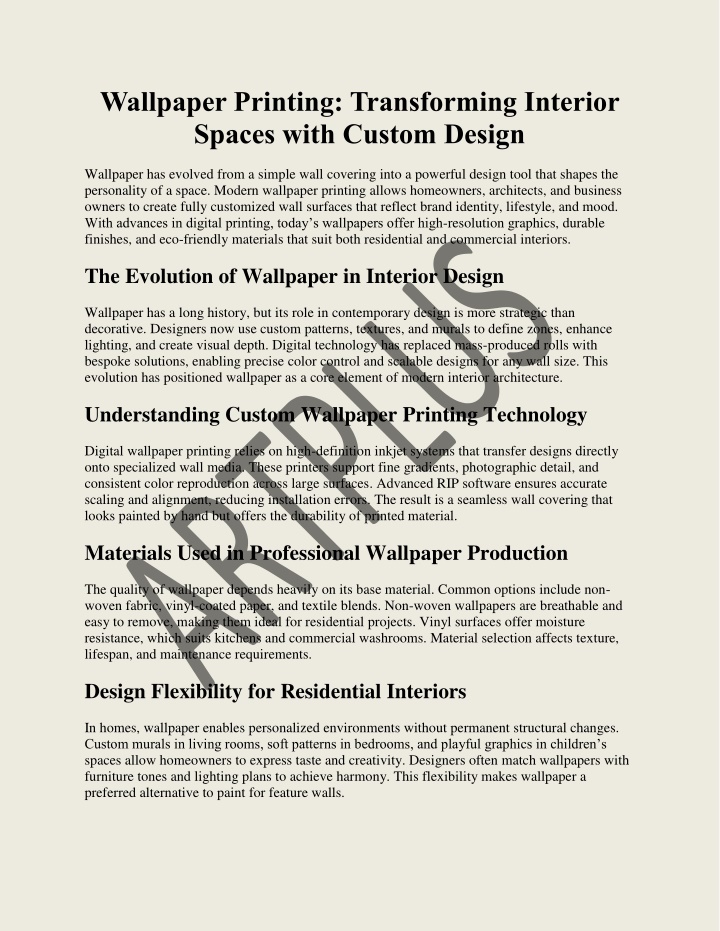 PPT - Wallpaper Printing Transforming Interior Spaces with Custom ...