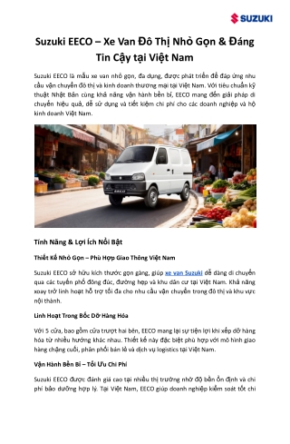 Suzuki EECO – Xe Van Đô Thị Nhỏ Gọn & Đáng Tin Cậy tại Việt Nam