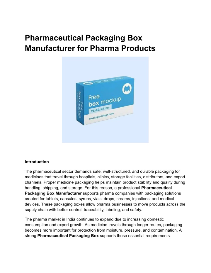 PPT - Pharmaceutical Packaging Box Manufacturer for Pharma Products ...