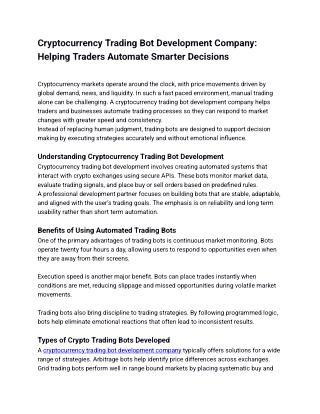 Cryptocurrency Trading Bot Development Company_ Helping Traders Automate Smarter Decisions