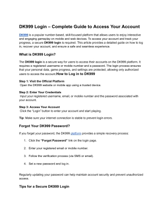 DK999 Login – Complete Guide to Access Your Account