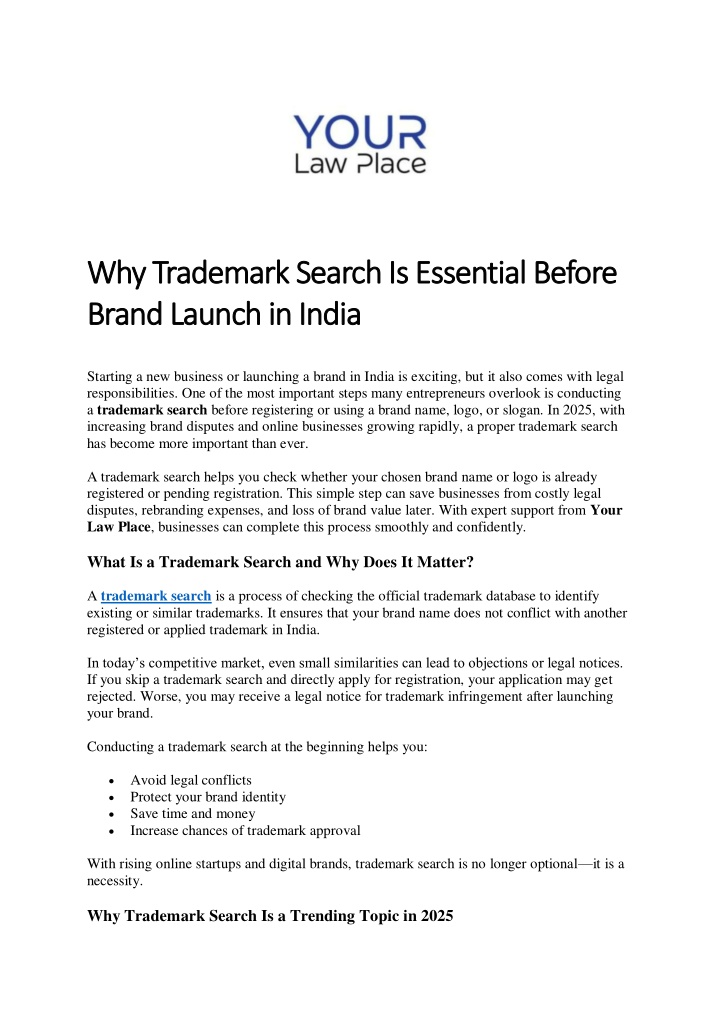 PPT - Why Trademark Search Is Essential Before Brand Launch in India ...