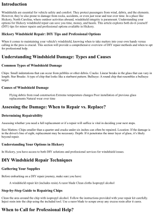 Hickory Windshield Repair: DIY Tips and Professional Options