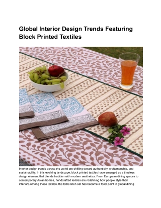 Global Interior Design Trends Featuring Block Printed Textiles