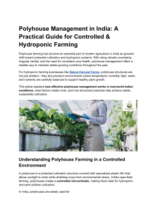 Polyhouse Management in India_ A Practical Guide for Controlled & Hydroponic Farming