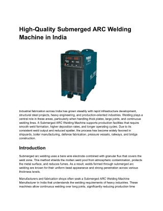 High-Quality Submerged ARC Welding Machine in India