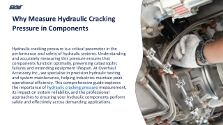 Why Measure Hydraulic Cracking Pressure in Components