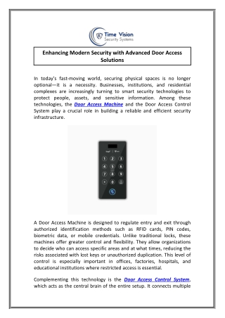 Advanced Door Access Control System for Secure Premises