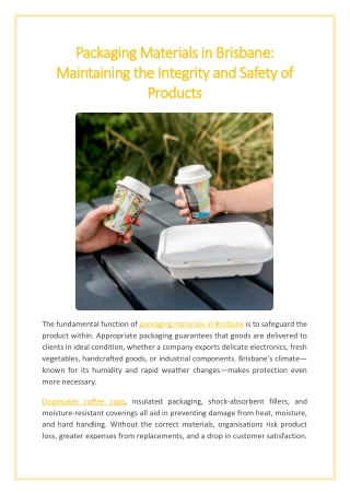 Packaging Materials in Brisbane Maintaining the Integrity and Safety of Products
