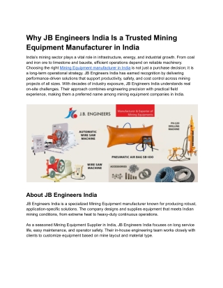 Why JB Engineers India Is a Trusted Mining Equipment Manufacturer in India (1)